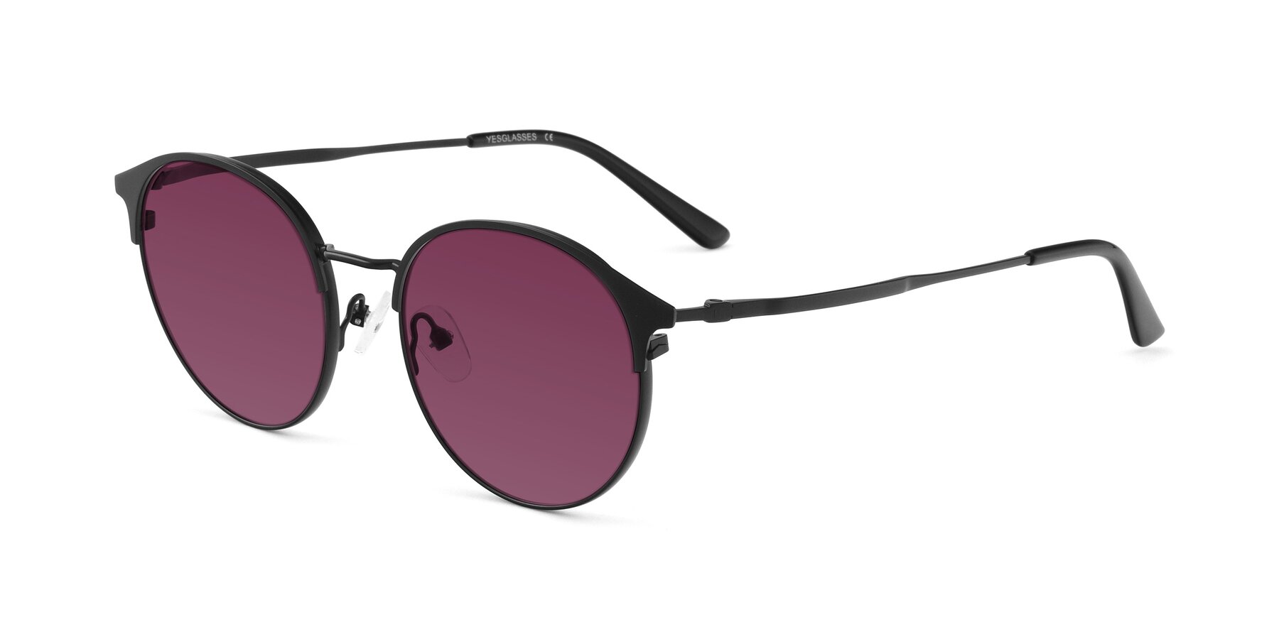 Angle of Berkley in Matte Black with Wine Tinted Lenses