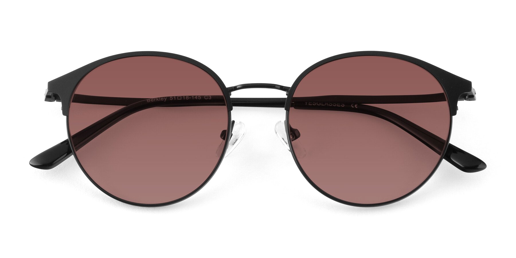 Folded Front of Berkley in Matte Black with Garnet Tinted Lenses