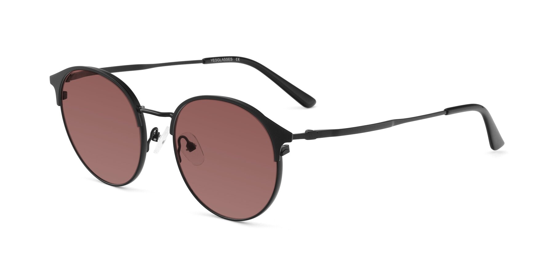 Angle of Berkley in Matte Black with Garnet Tinted Lenses