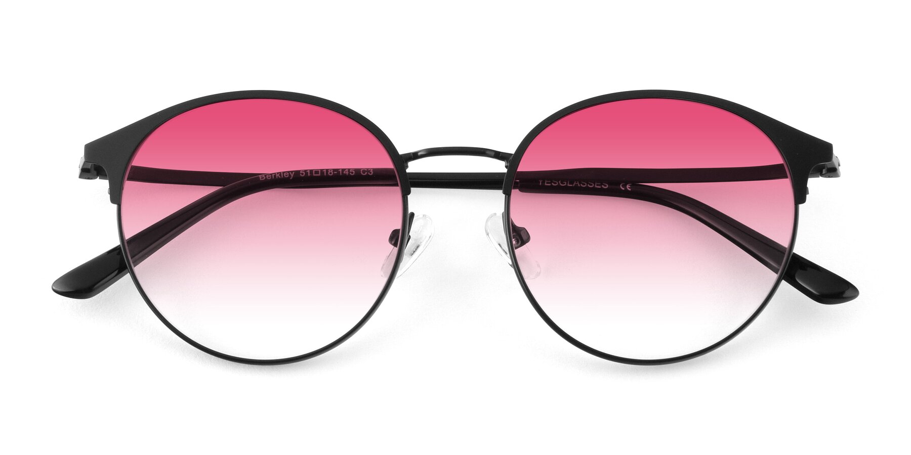 Folded Front of Berkley in Matte Black with Pink Gradient Lenses
