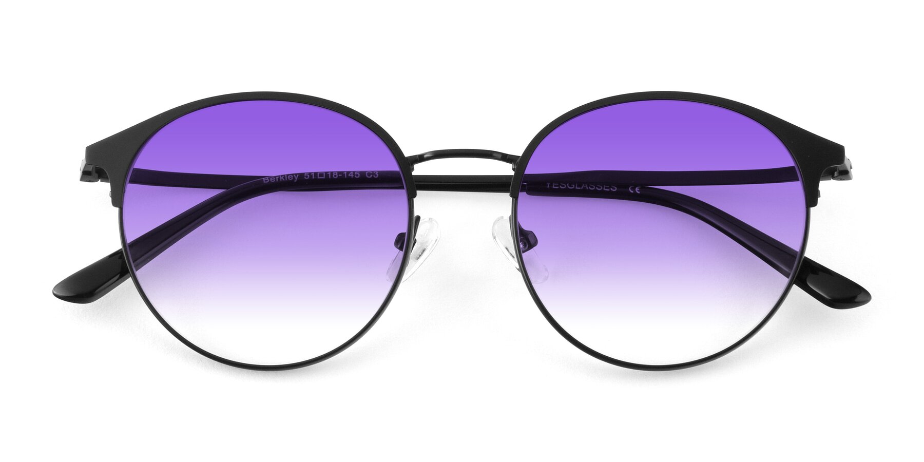 Folded Front of Berkley in Matte Black with Purple Gradient Lenses