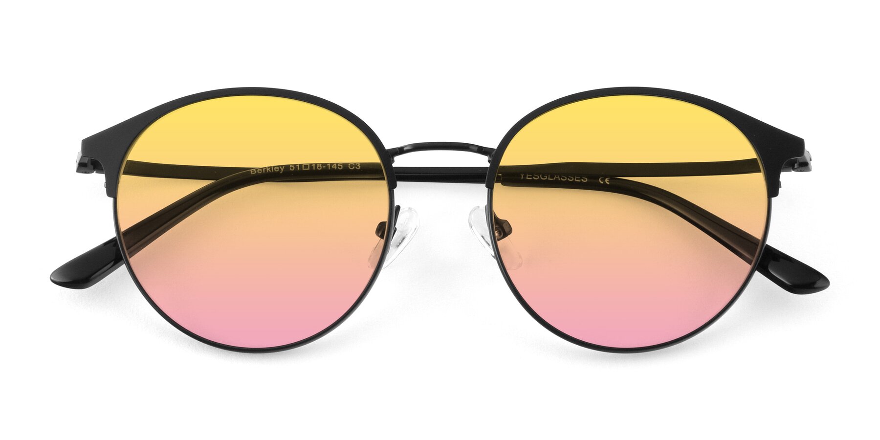 Folded Front of Berkley in Matte Black with Yellow / Pink Gradient Lenses
