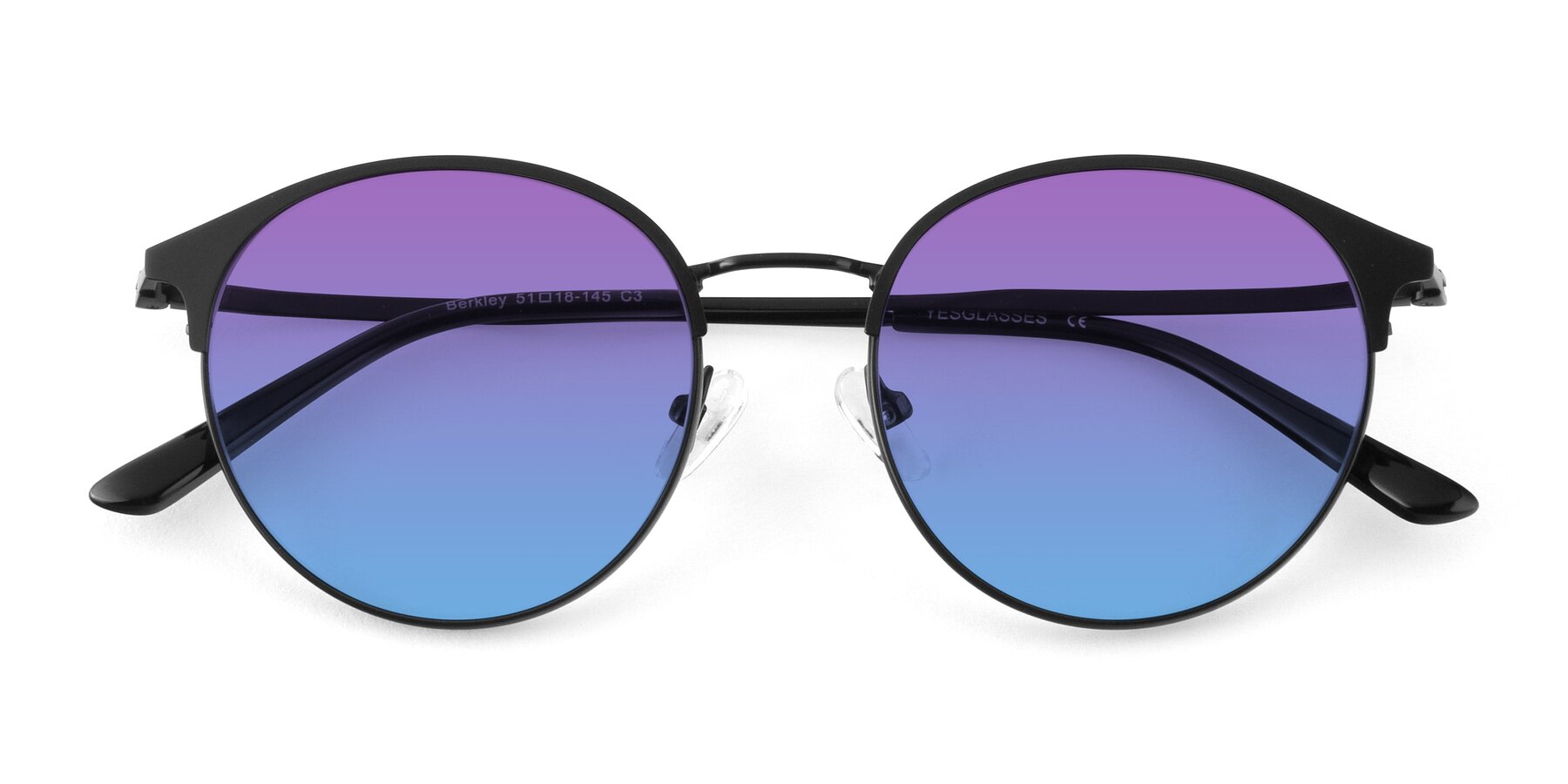 Folded Front of Berkley in Matte Black with Purple / Blue Gradient Lenses