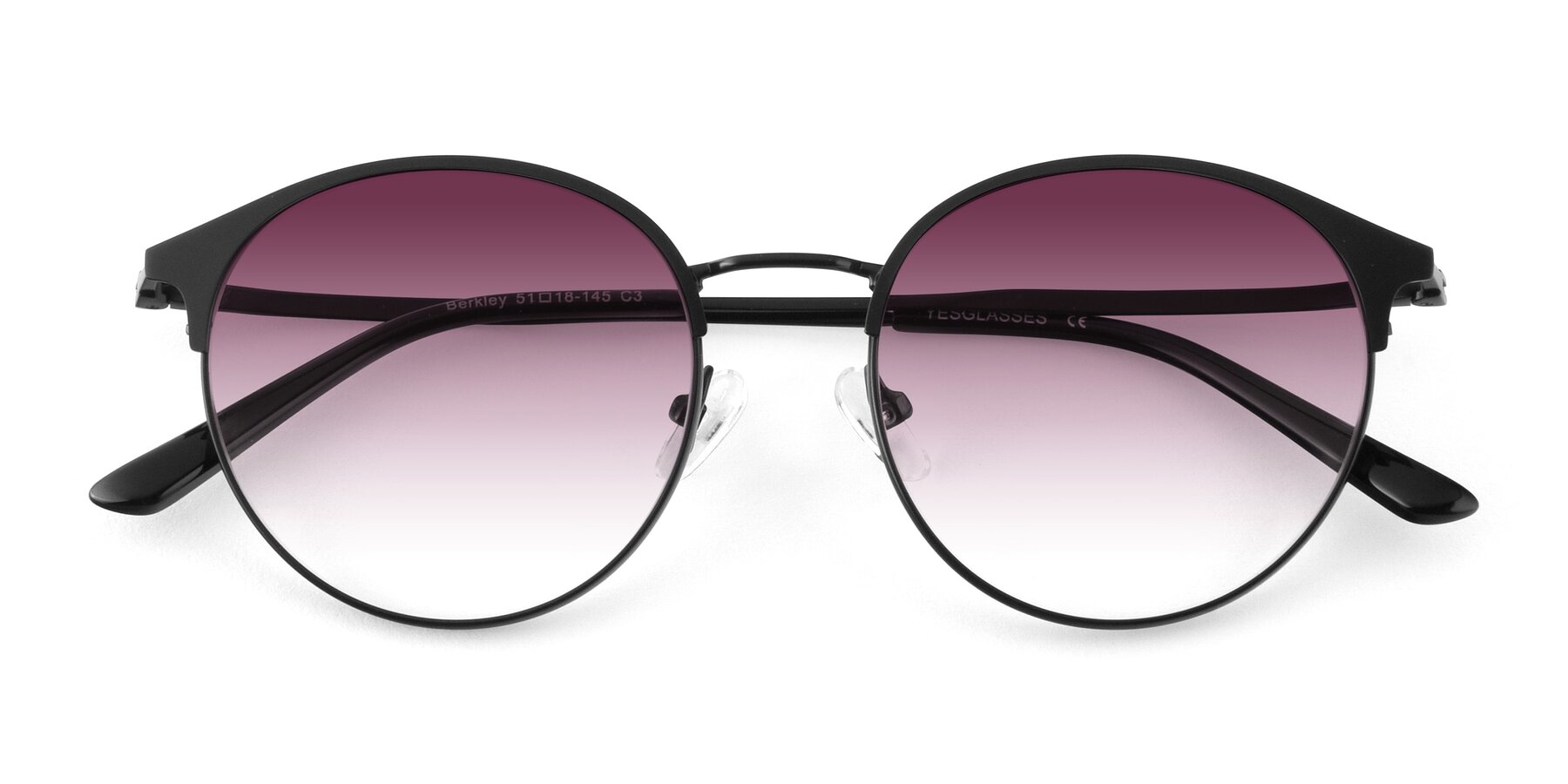 Folded Front of Berkley in Matte Black with Wine Gradient Lenses