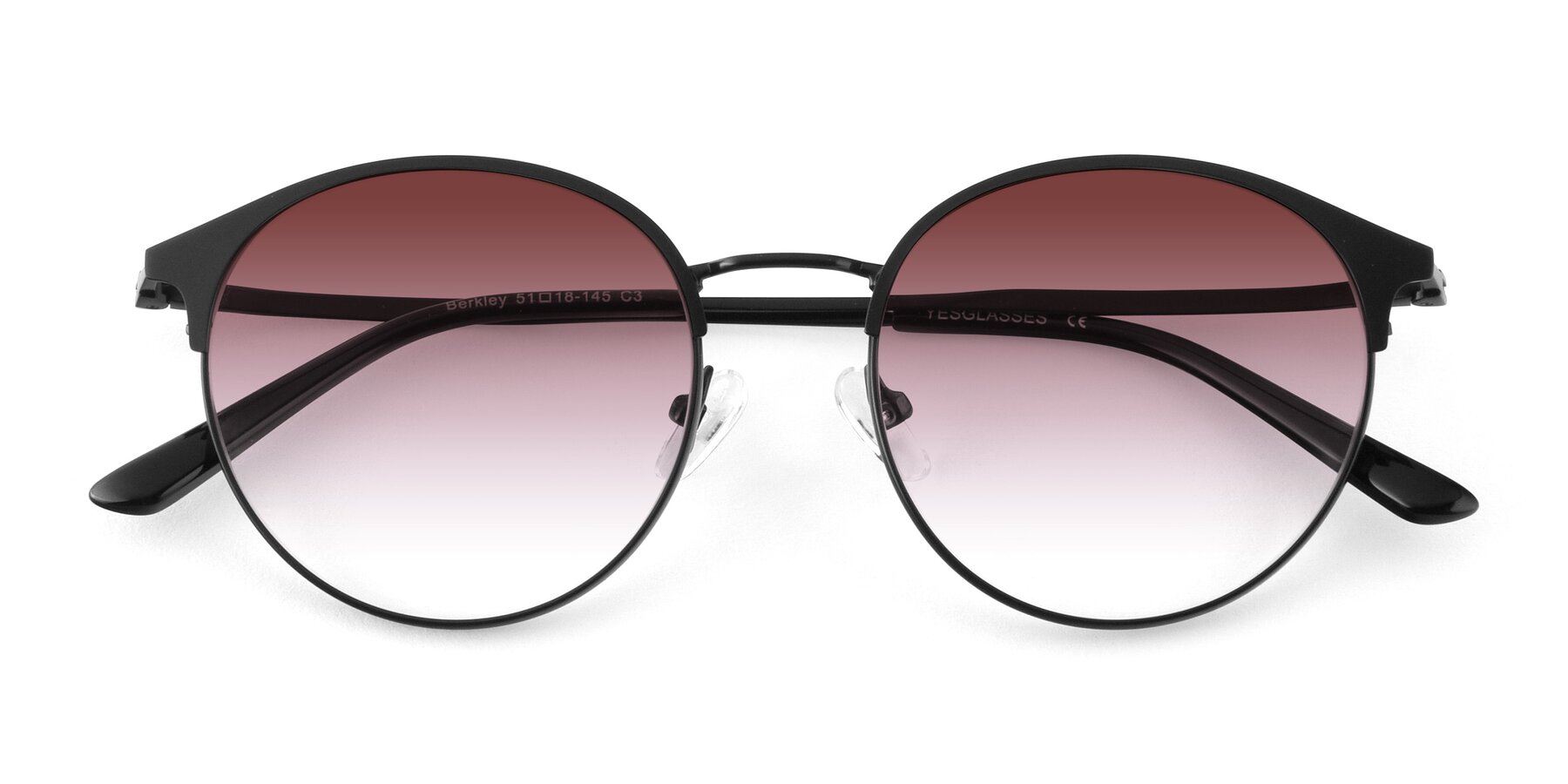 Folded Front of Berkley in Matte Black with Garnet Gradient Lenses