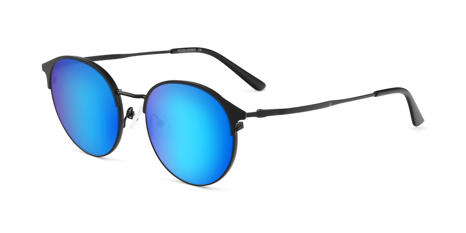 Angle of Berkley in Matte Black with Blue Mirrored Lenses