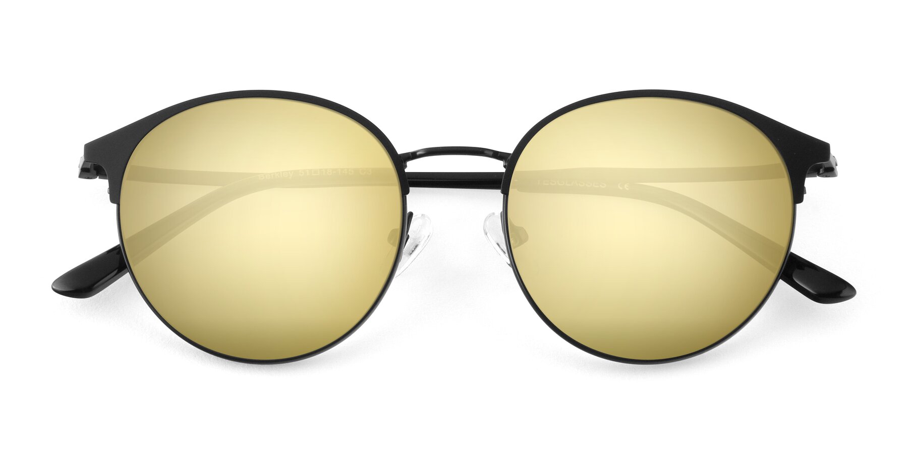Folded Front of Berkley in Matte Black with Gold Mirrored Lenses