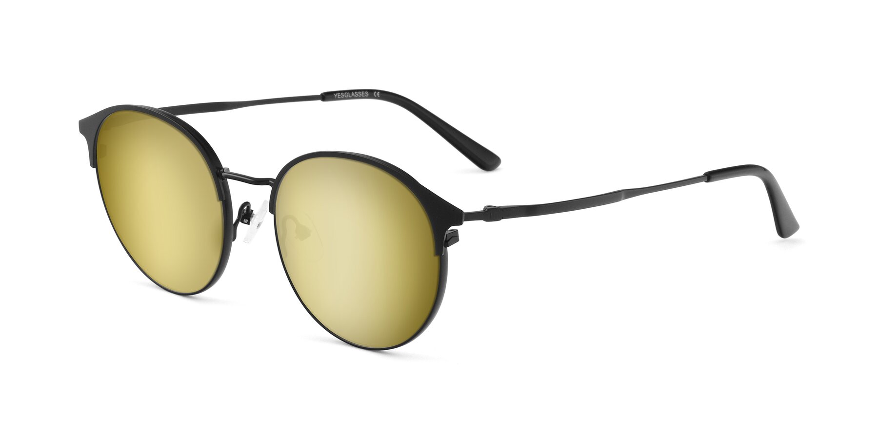Angle of Berkley in Matte Black with Gold Mirrored Lenses