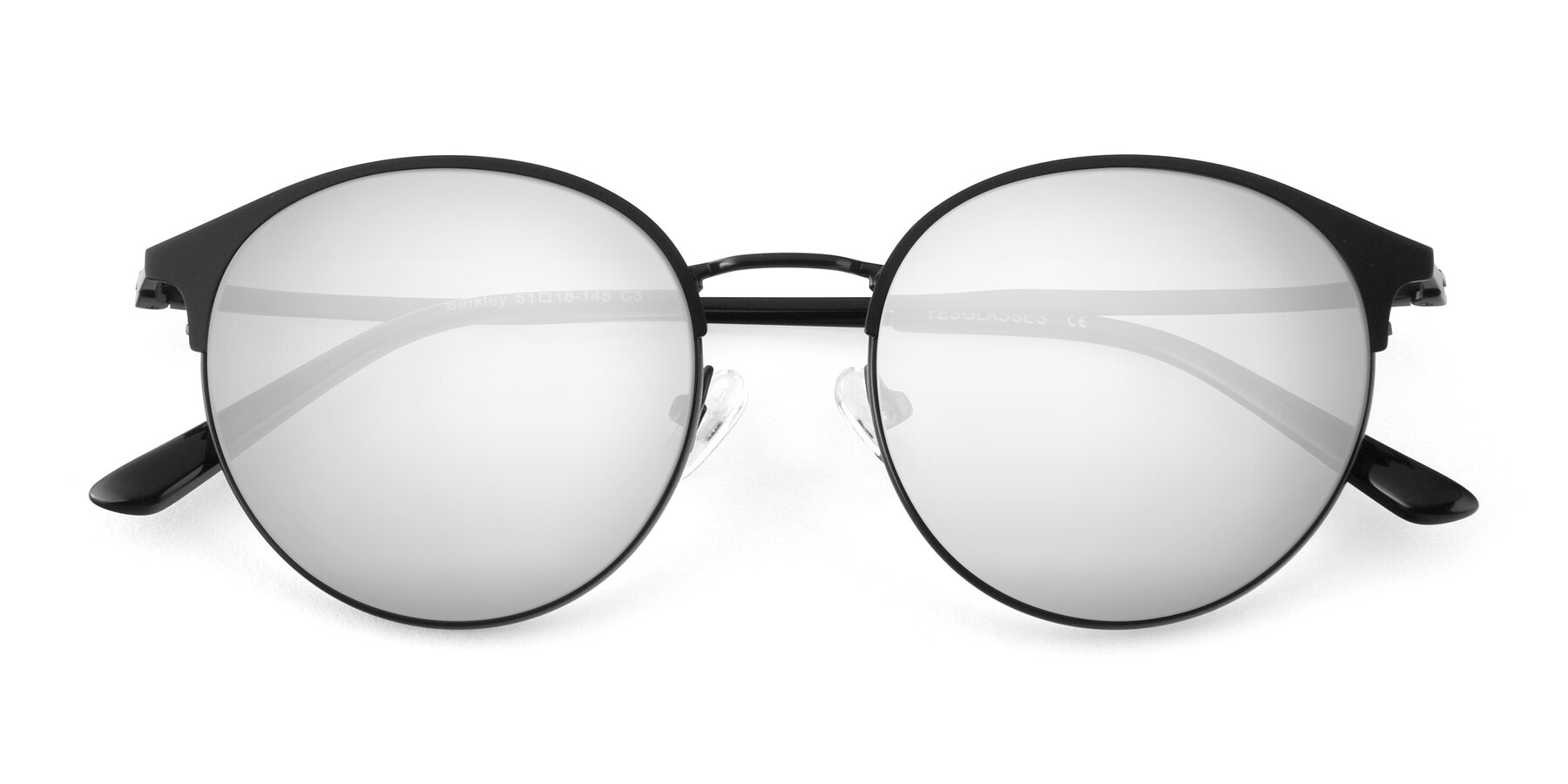 Folded Front of Berkley in Matte Black with Silver Mirrored Lenses