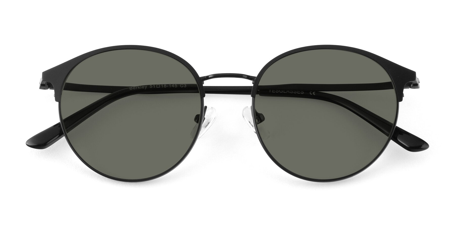 Matte Black Browline Metal Round Polarized Sunglasses with Gray Sunwear ...