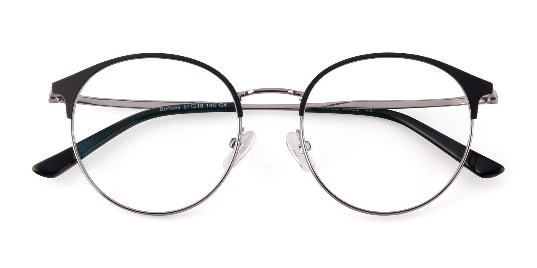 Folded Front of Berkley in Black-Gunmetal with Clear Reading Eyeglass Lenses