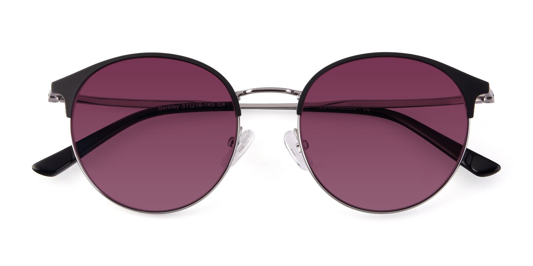 Folded Front of Berkley in Black-Gunmetal with Wine Tinted Lenses