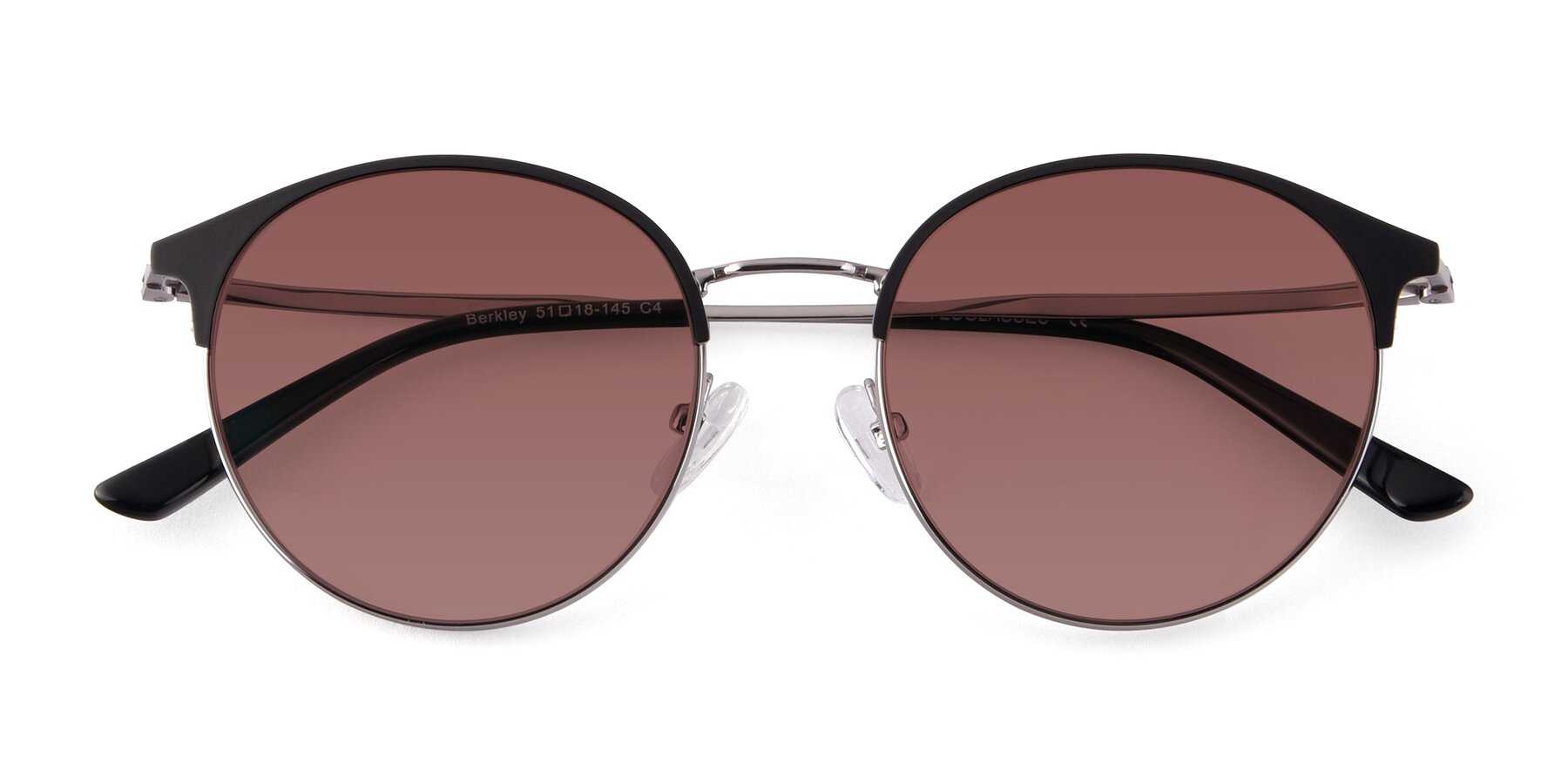 Folded Front of Berkley in Black-Gunmetal with Garnet Tinted Lenses