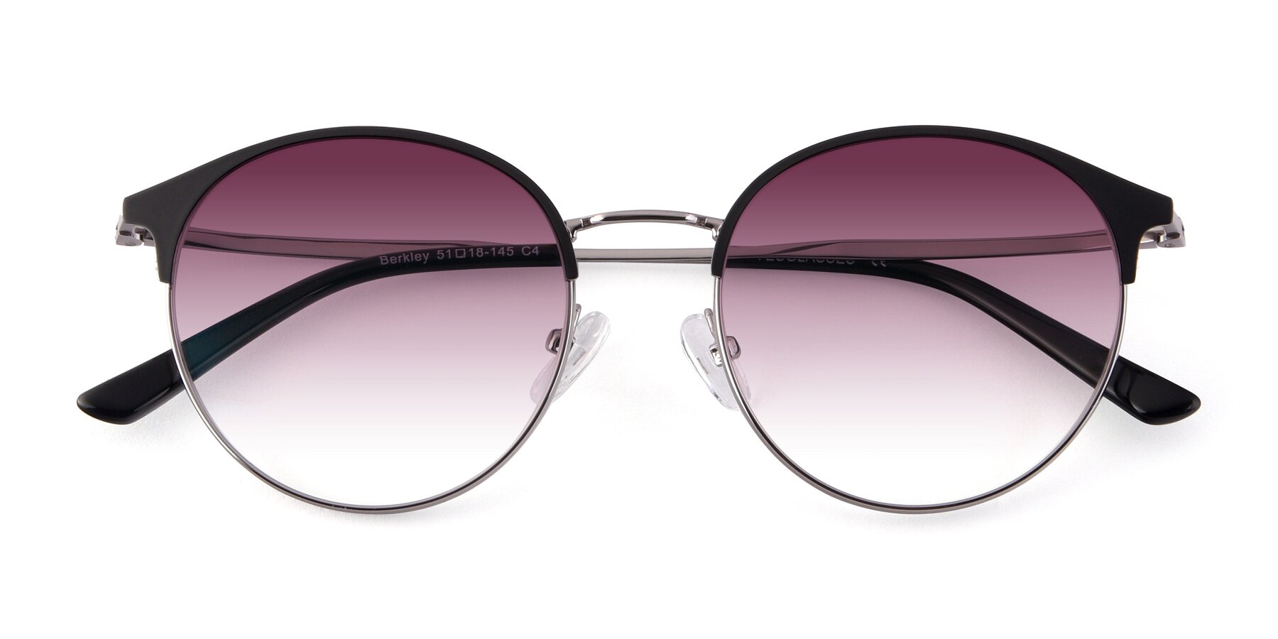 Folded Front of Berkley in Black-Gunmetal with Wine Gradient Lenses