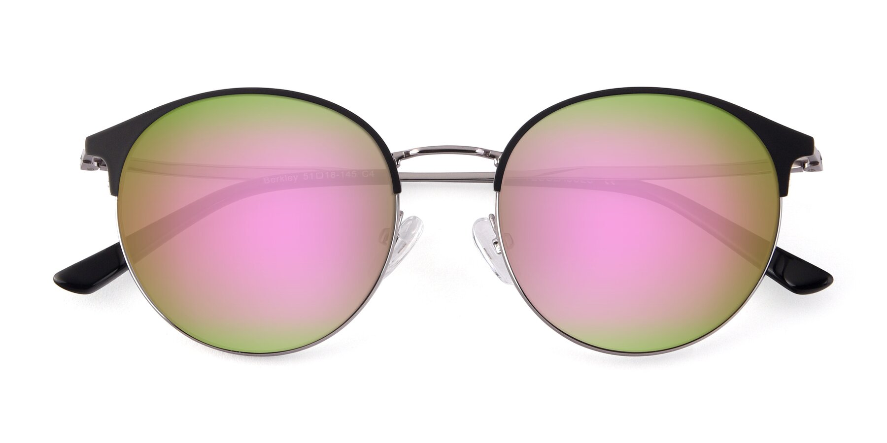 Folded Front of Berkley in Black-Gunmetal with Pink Mirrored Lenses