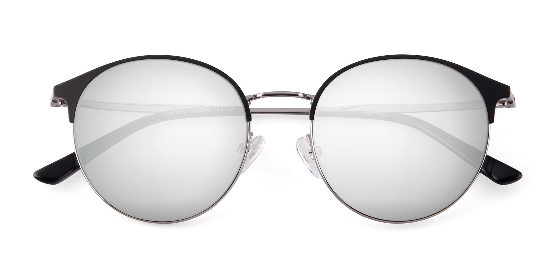 Folded Front of Berkley in Black-Gunmetal with Silver Mirrored Lenses