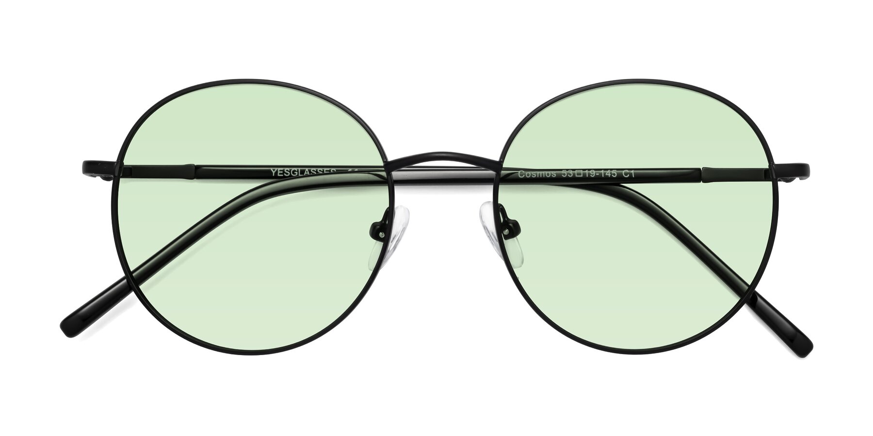 Folded Front of Cosmos in Black with Light Green Tinted Lenses