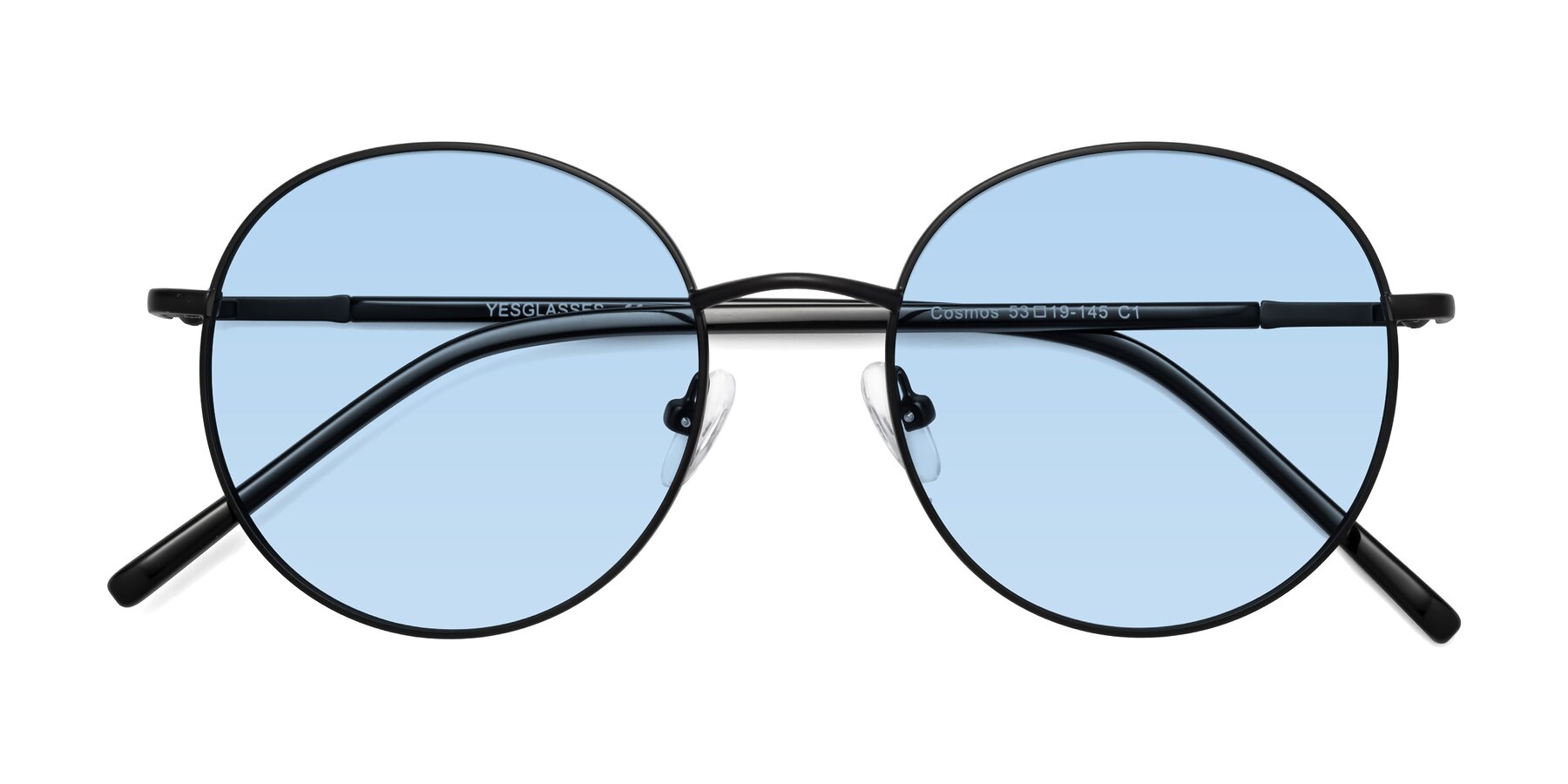 Folded Front of Cosmos in Black with Light Blue Tinted Lenses