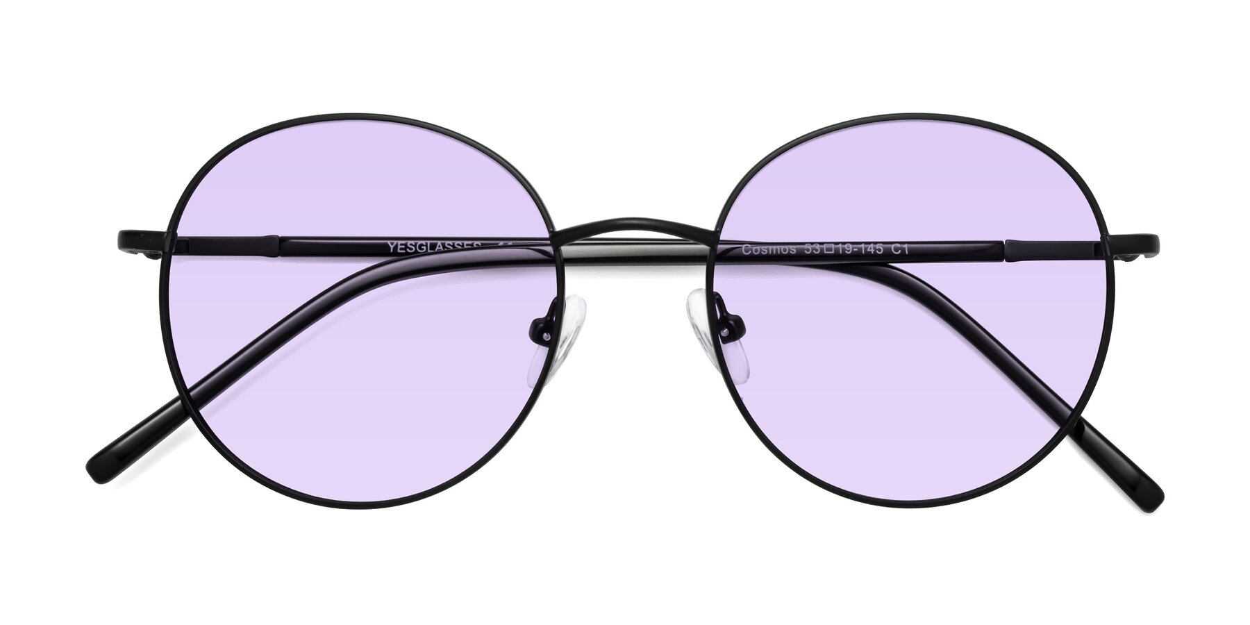 Folded Front of Cosmos in Black with Light Purple Tinted Lenses