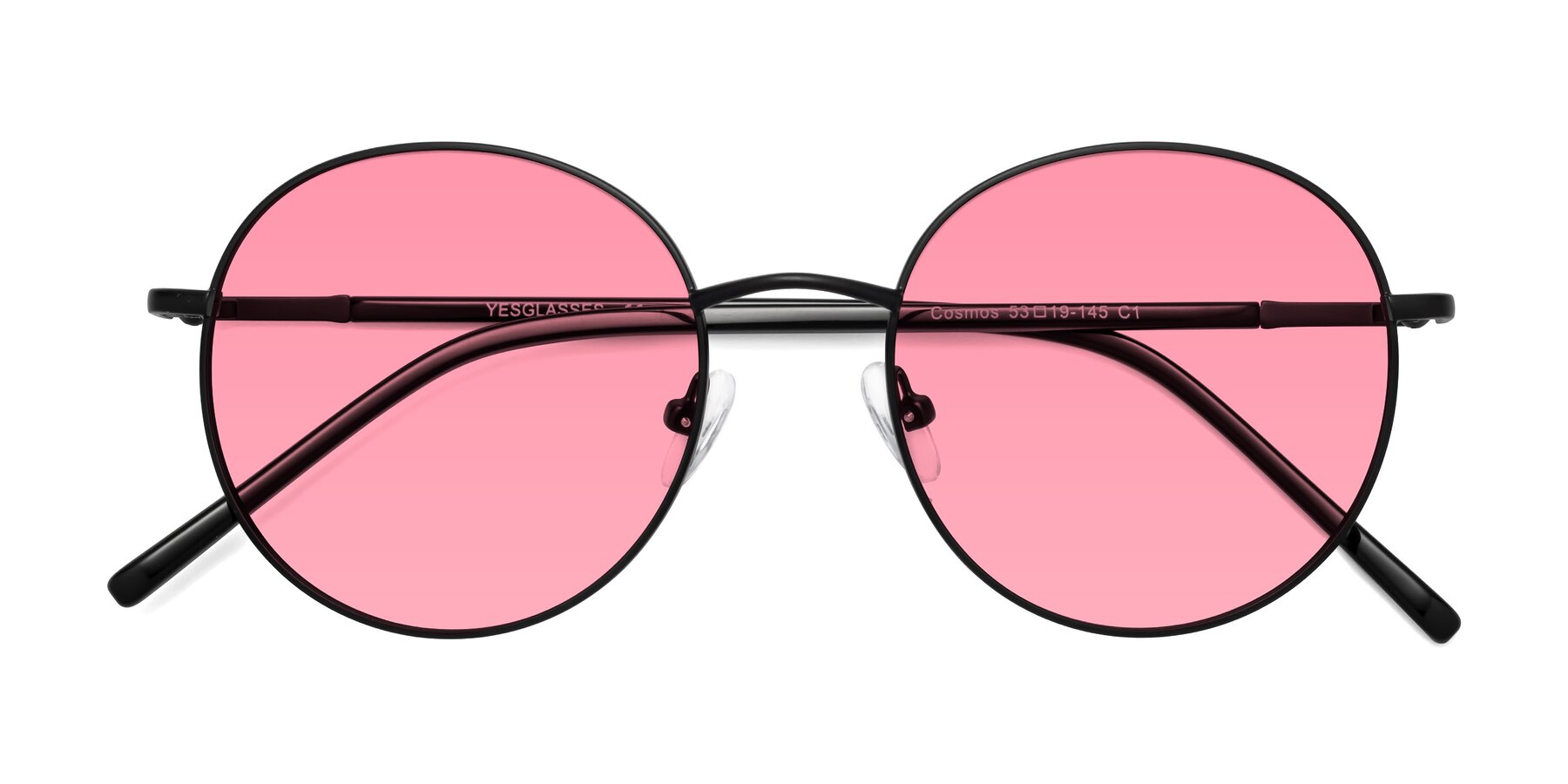 Folded Front of Cosmos in Black with Pink Tinted Lenses
