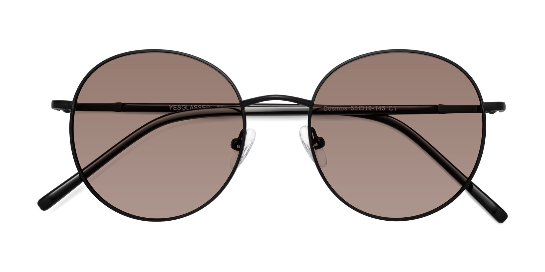 Folded Front of Cosmos in Black with Medium Brown Tinted Lenses