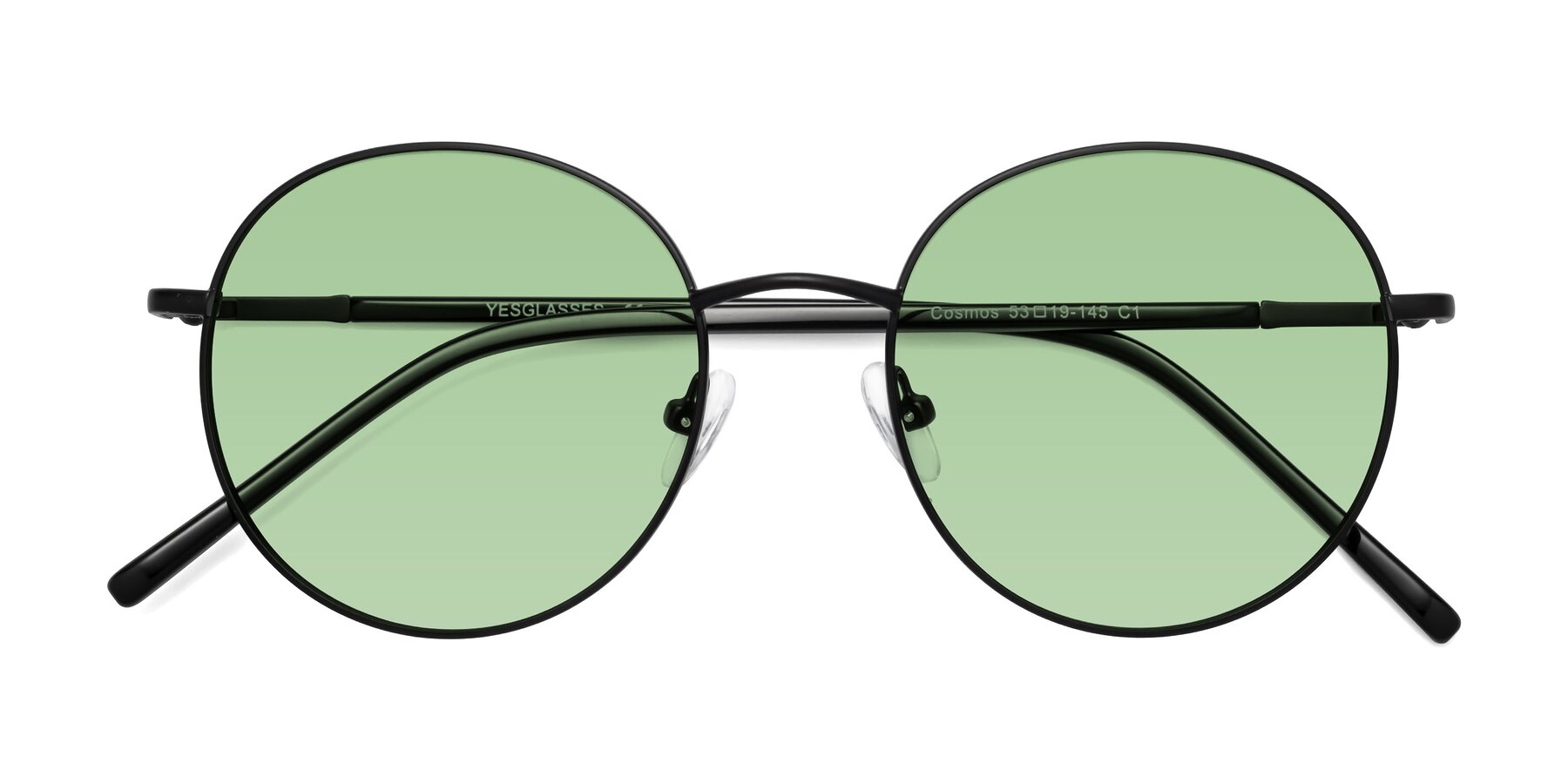 Folded Front of Cosmos in Black with Medium Green Tinted Lenses