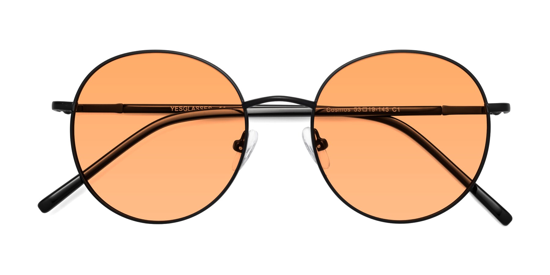 Folded Front of Cosmos in Black with Medium Orange Tinted Lenses
