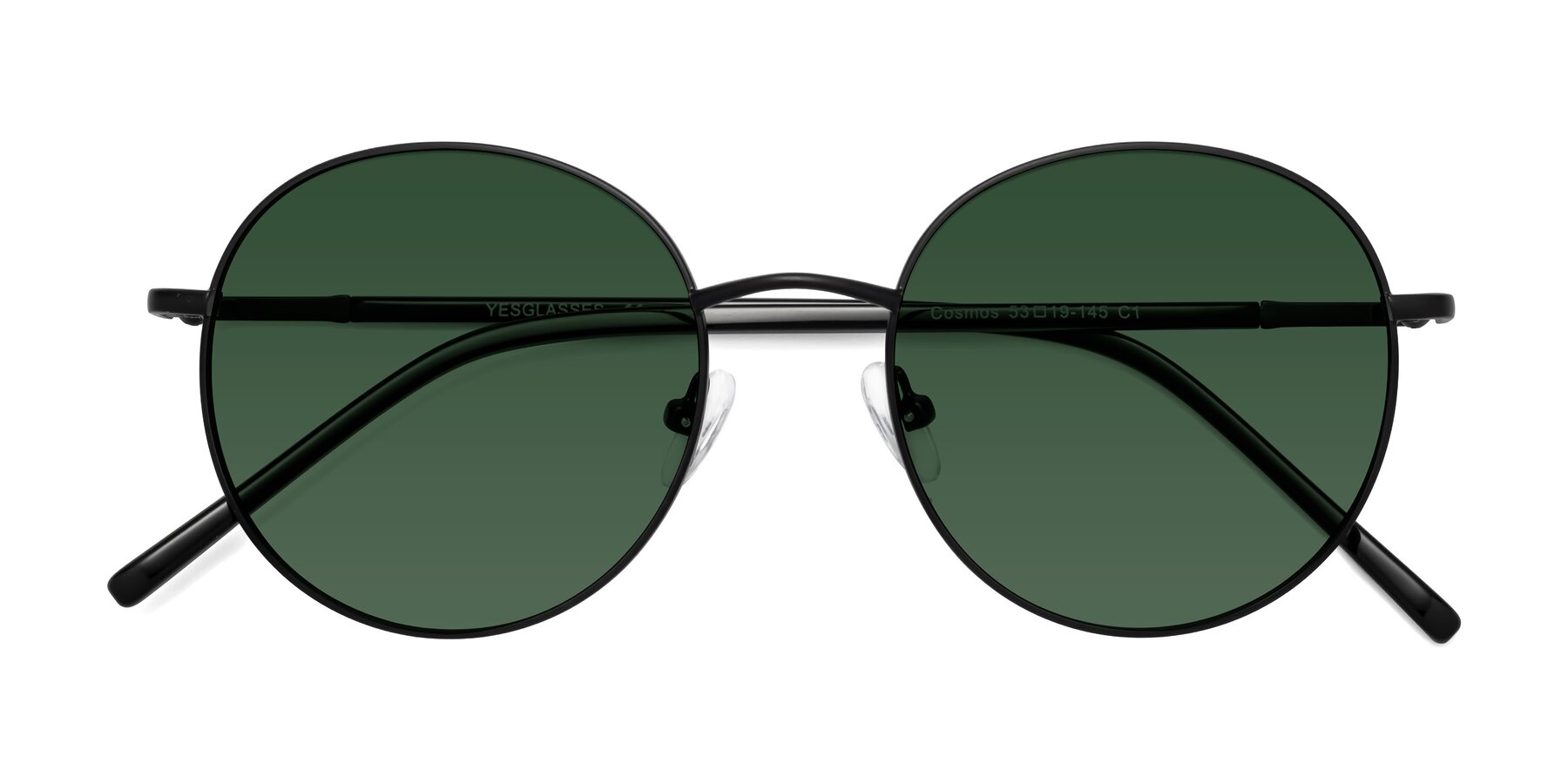 Folded Front of Cosmos in Black with Green Tinted Lenses