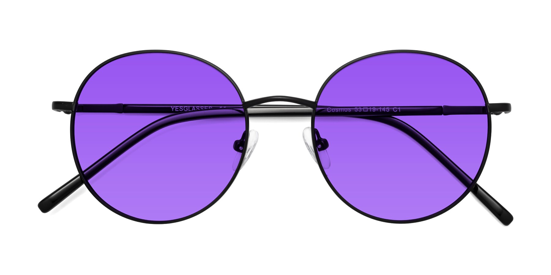 Folded Front of Cosmos in Black with Purple Tinted Lenses