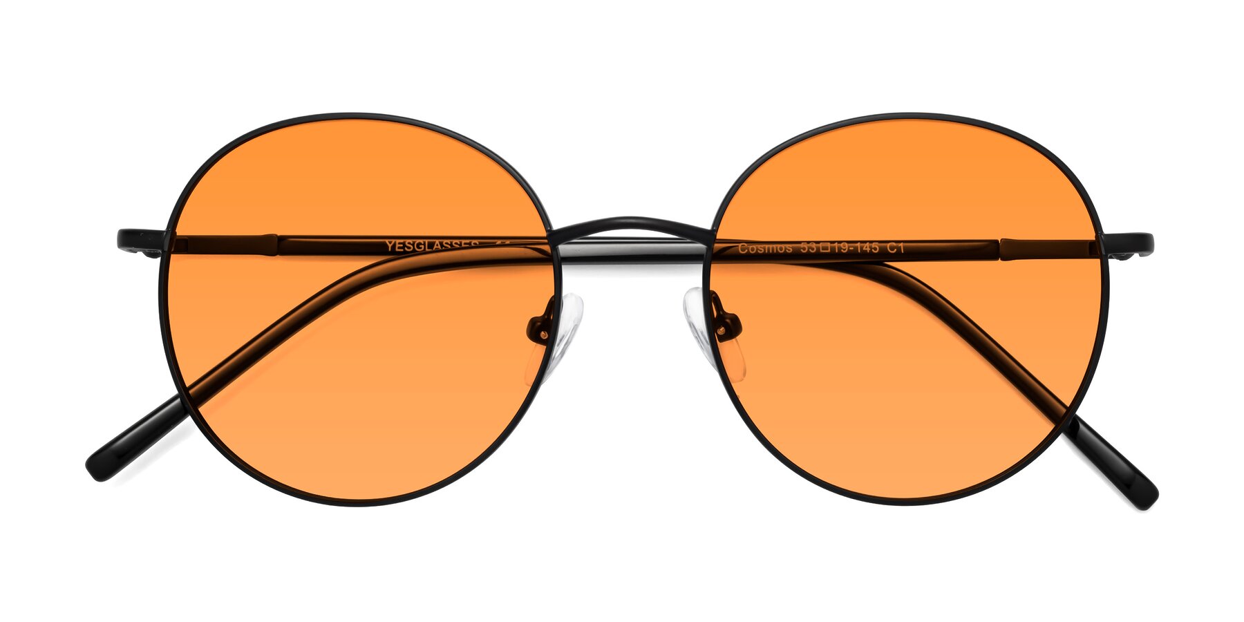 Folded Front of Cosmos in Black with Orange Tinted Lenses