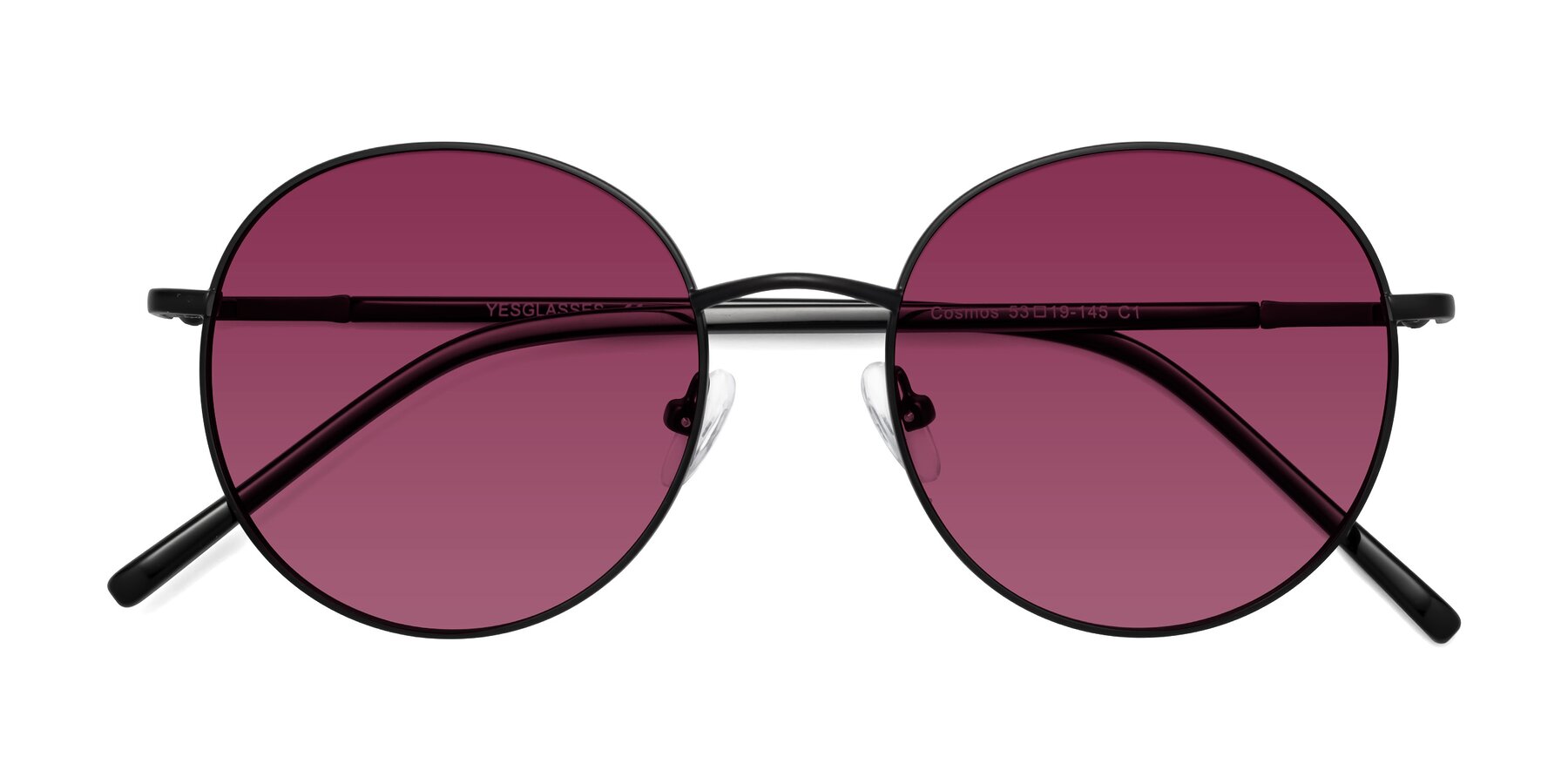 Folded Front of Cosmos in Black with Wine Tinted Lenses