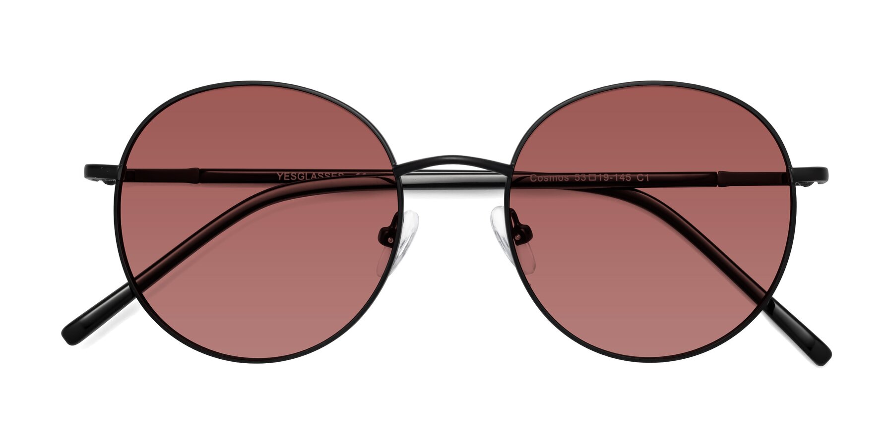 Folded Front of Cosmos in Black with Garnet Tinted Lenses