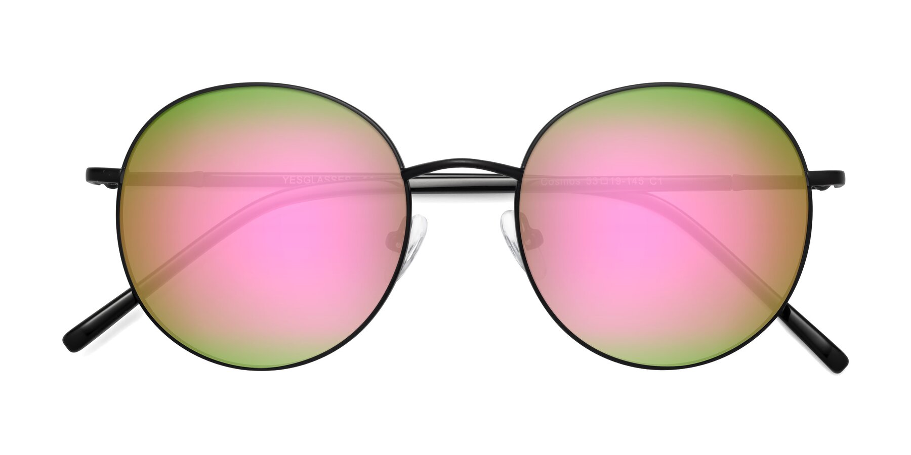 Folded Front of Cosmos in Black with Pink Mirrored Lenses