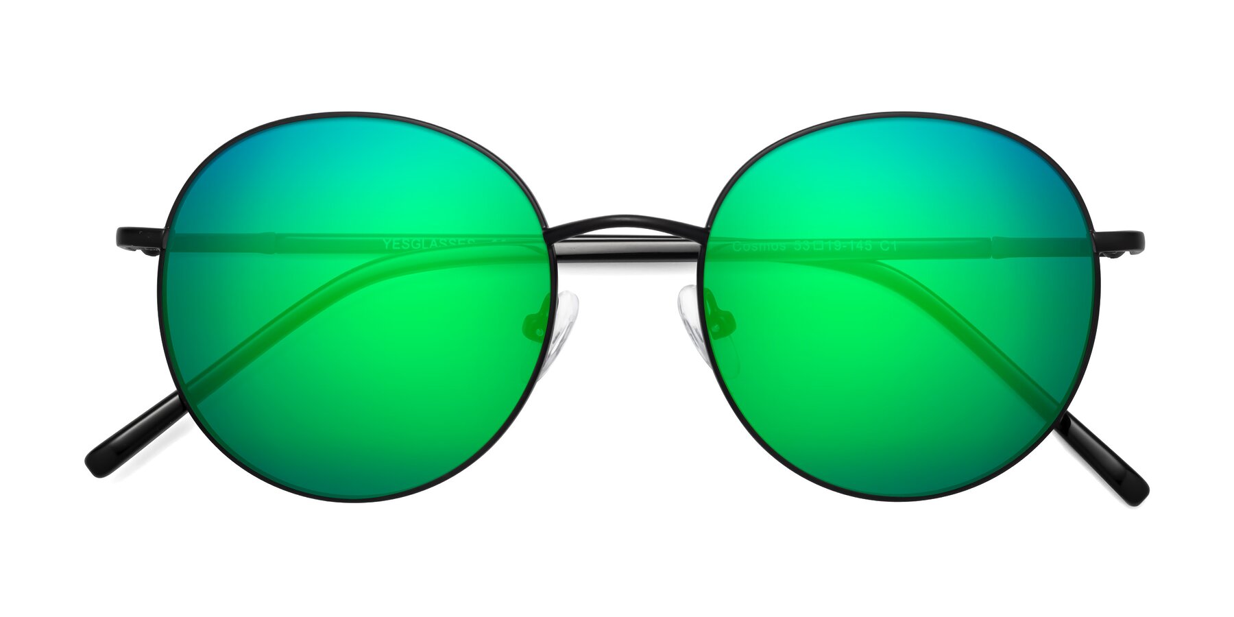 Folded Front of Cosmos in Black with Green Mirrored Lenses