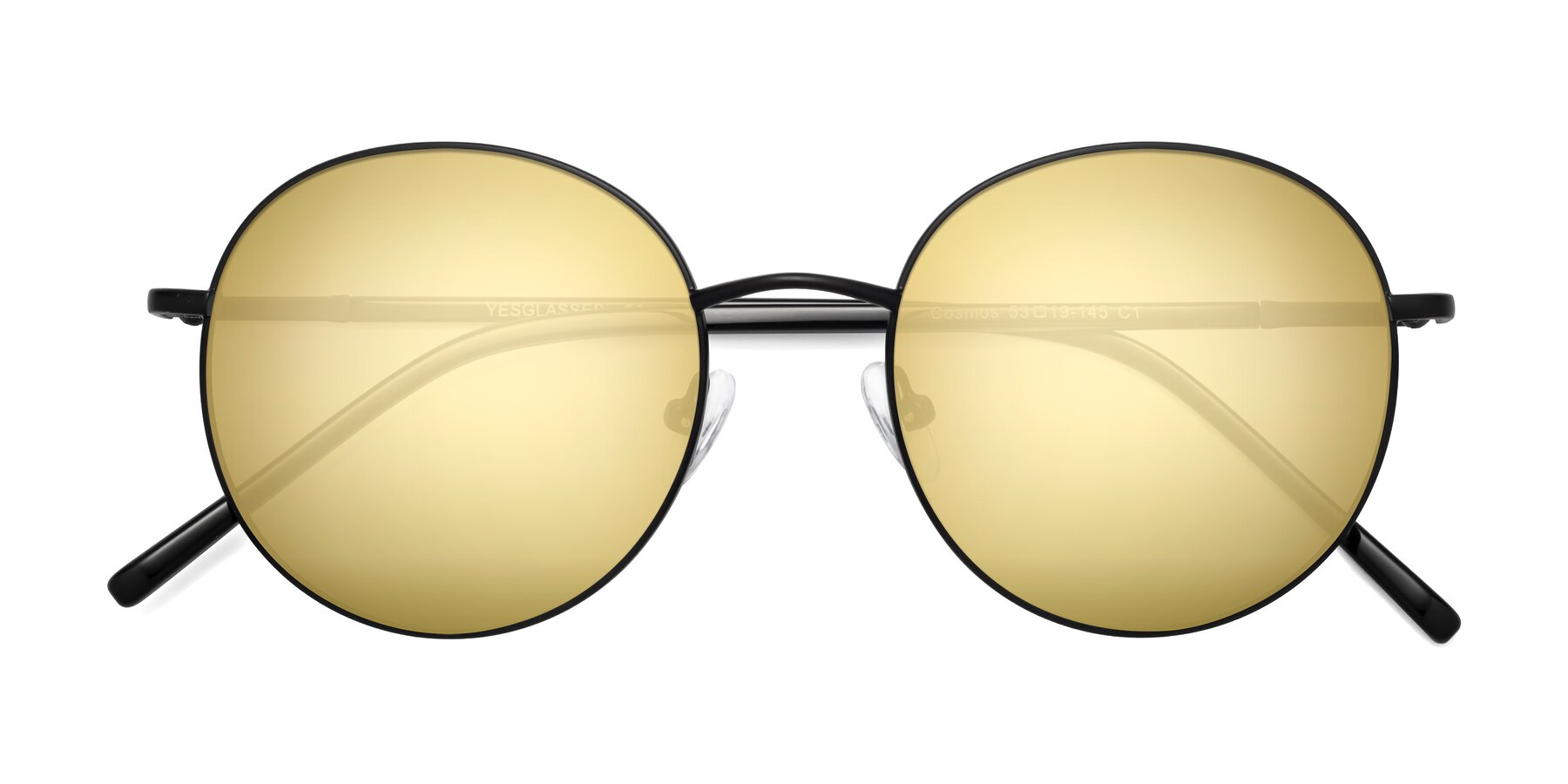 Folded Front of Cosmos in Black with Gold Mirrored Lenses