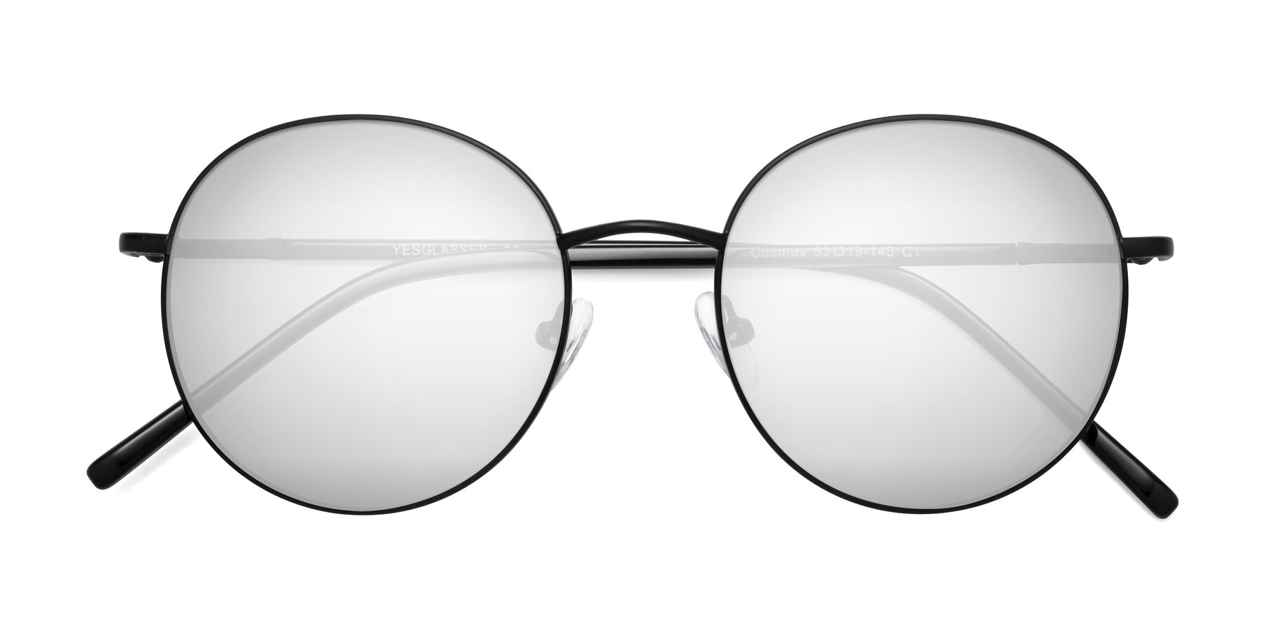 Folded Front of Cosmos in Black with Silver Mirrored Lenses