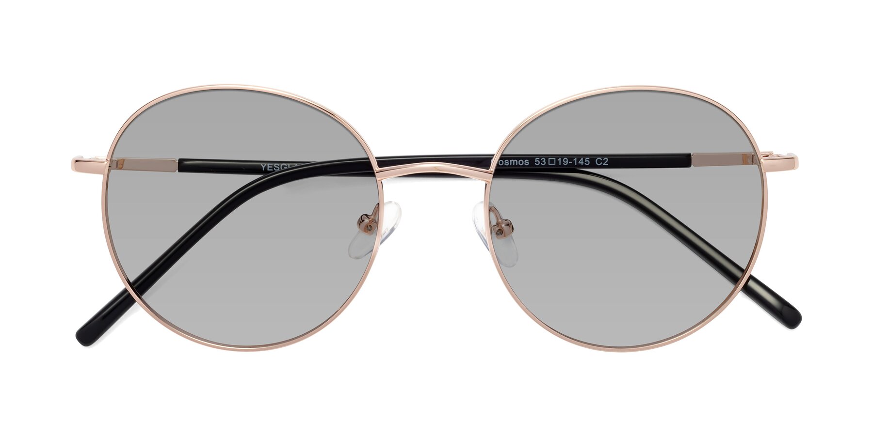 Folded Front of Cosmos in Rose Gold with Light Gray Tinted Lenses