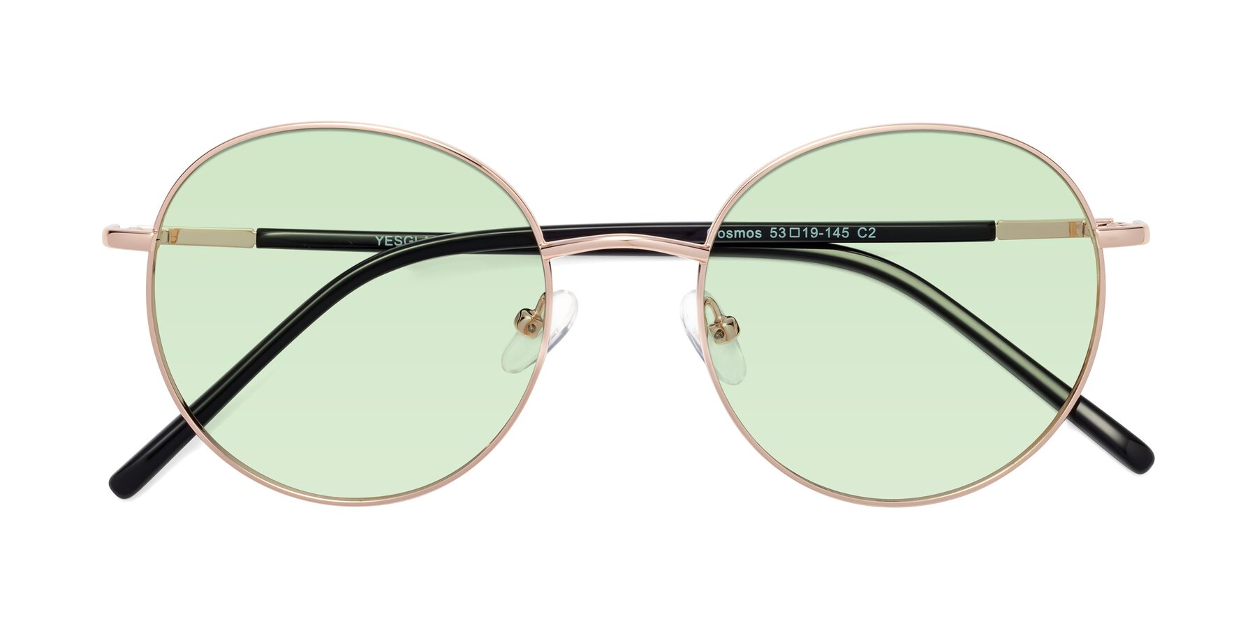 Folded Front of Cosmos in Rose Gold with Light Green Tinted Lenses