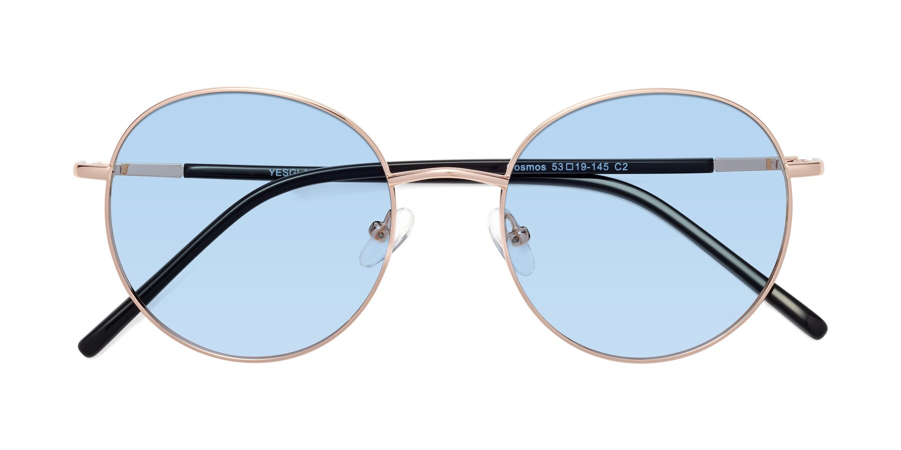 Folded Front of Cosmos in Rose Gold with Light Blue Tinted Lenses