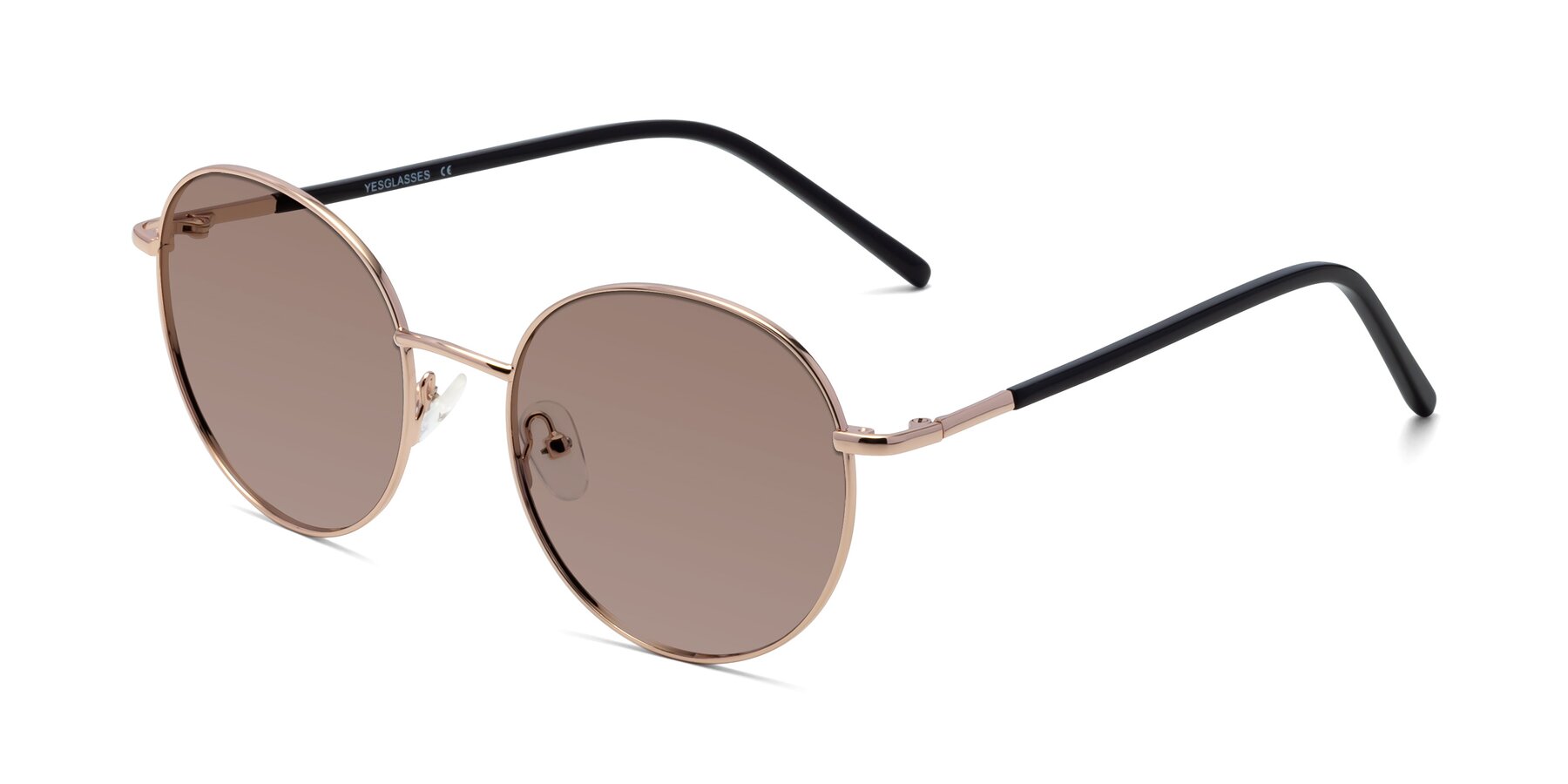 Angle of Cosmos in Rose Gold with Medium Brown Tinted Lenses
