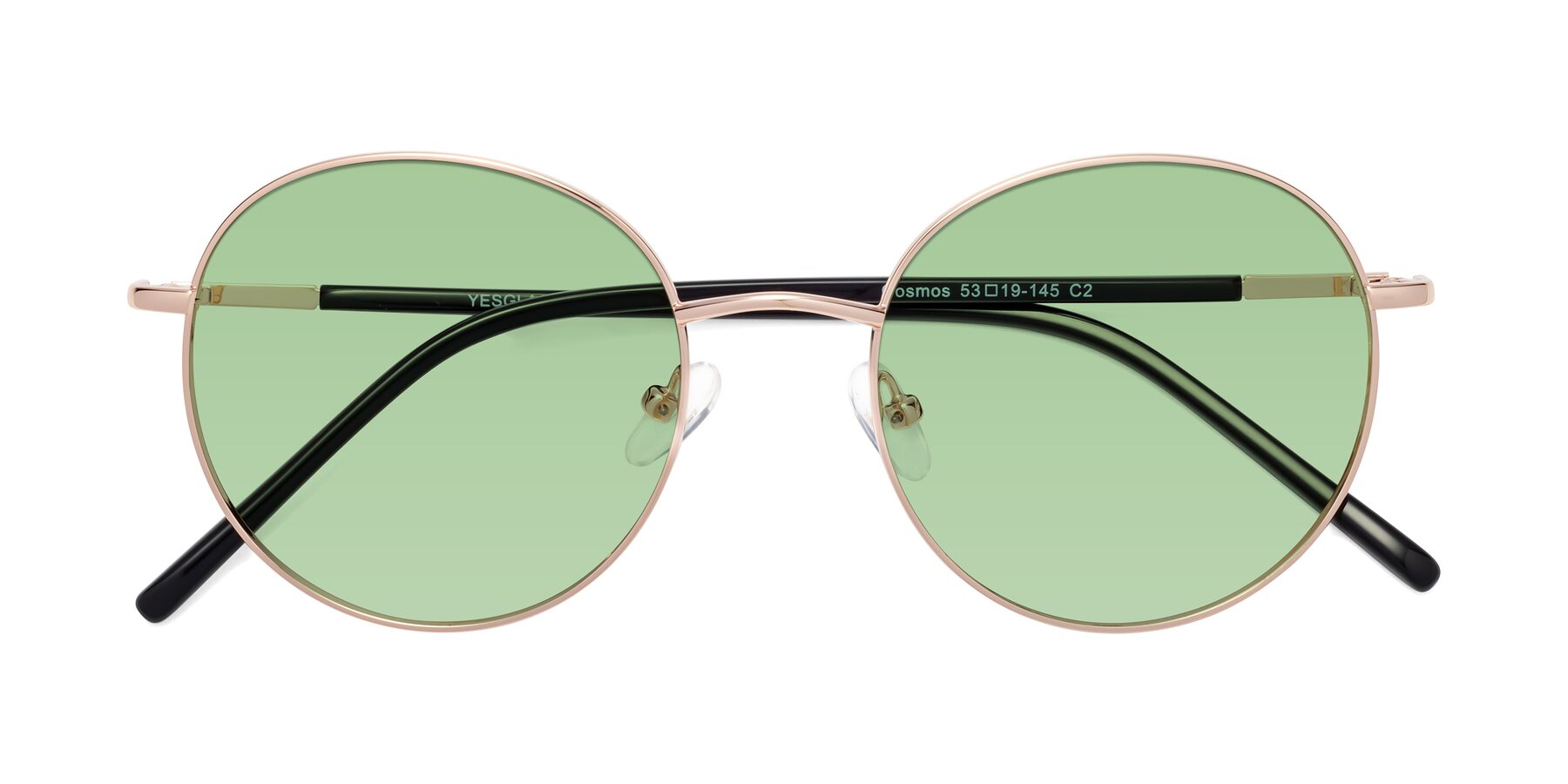 Folded Front of Cosmos in Rose Gold with Medium Green Tinted Lenses