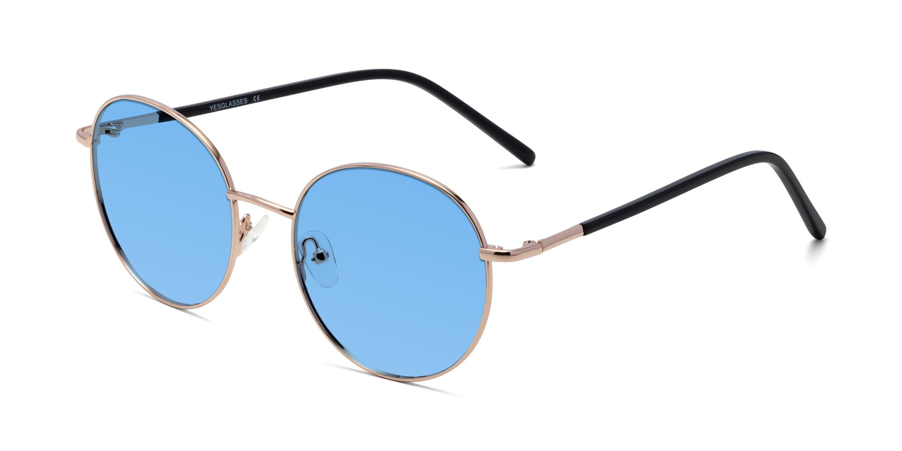 Angle of Cosmos in Rose Gold with Medium Blue Tinted Lenses