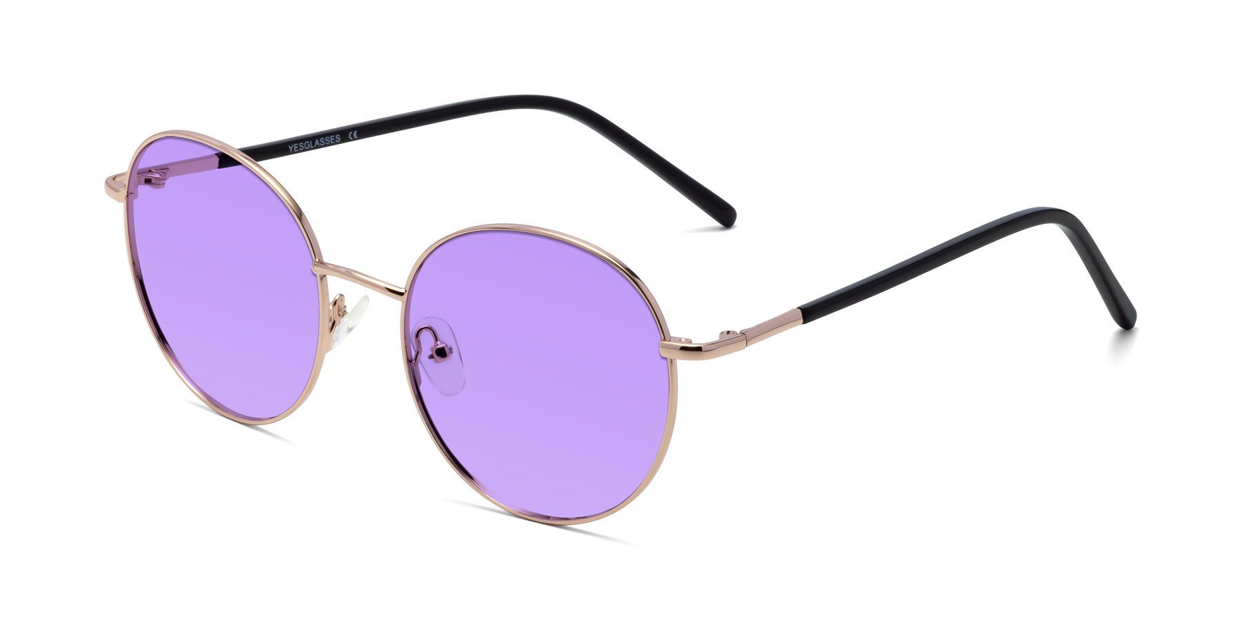 Angle of Cosmos in Rose Gold with Medium Purple Tinted Lenses