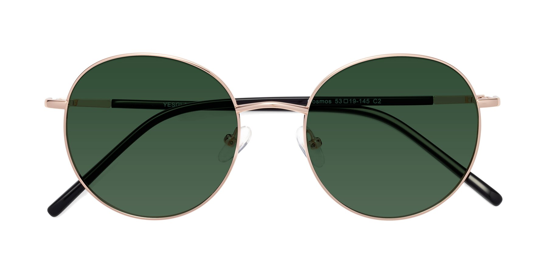 Folded Front of Cosmos in Rose Gold with Green Tinted Lenses