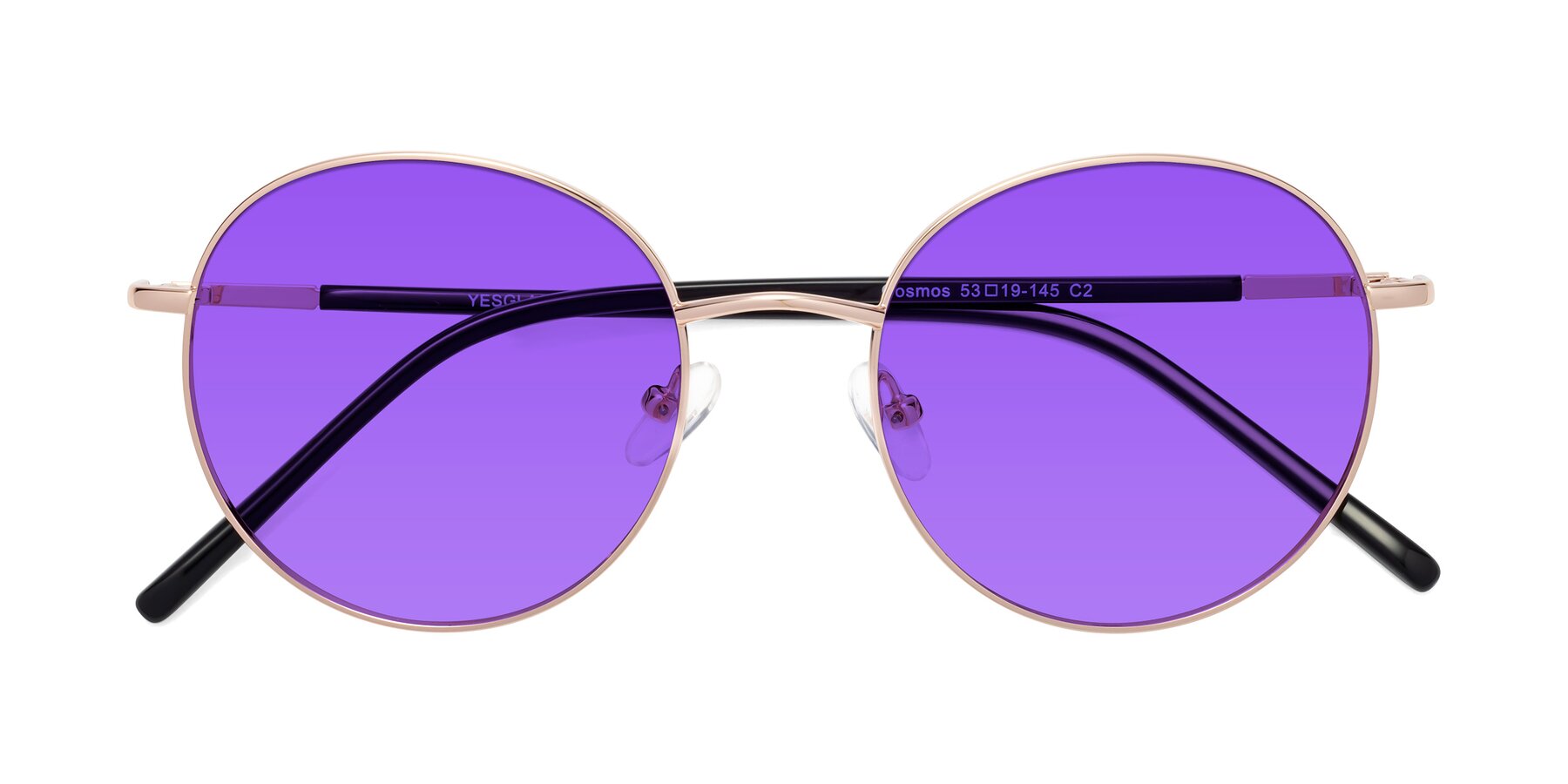 Folded Front of Cosmos in Rose Gold with Purple Tinted Lenses