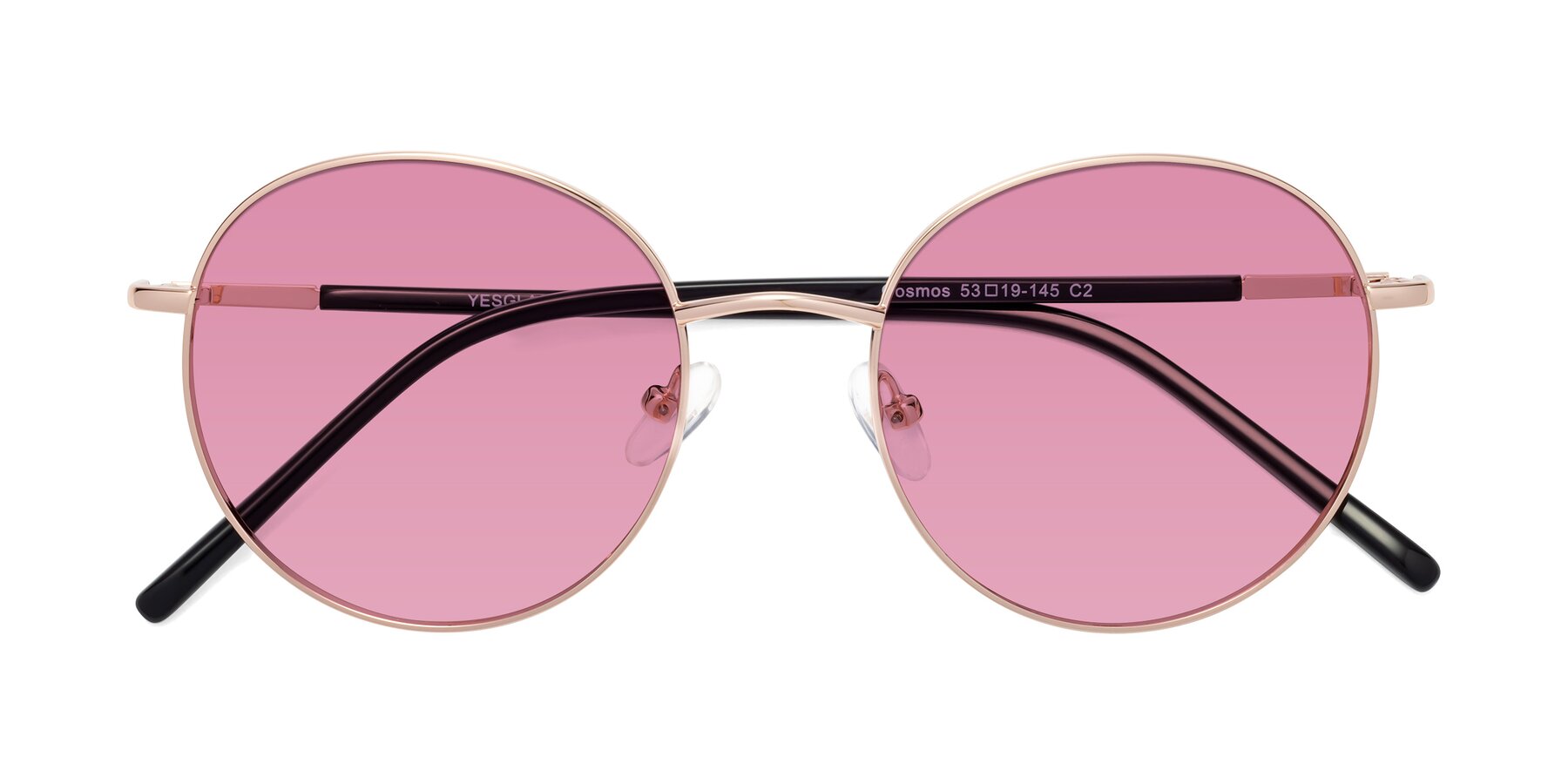 Folded Front of Cosmos in Rose Gold with Medium Wine Tinted Lenses