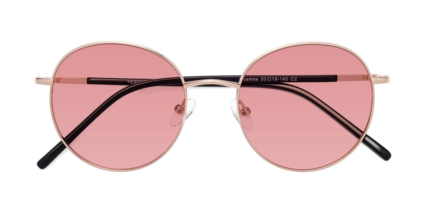 Folded Front of Cosmos in Rose Gold with Medium Garnet Tinted Lenses