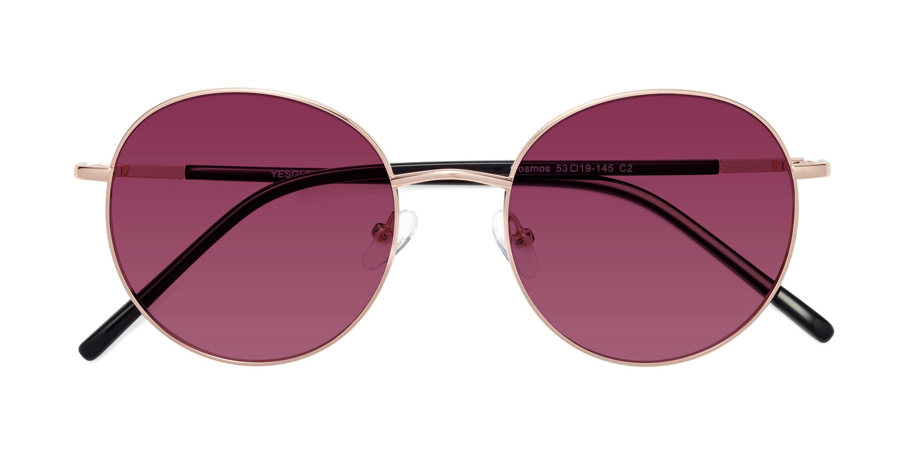 Folded Front of Cosmos in Rose Gold with Wine Tinted Lenses