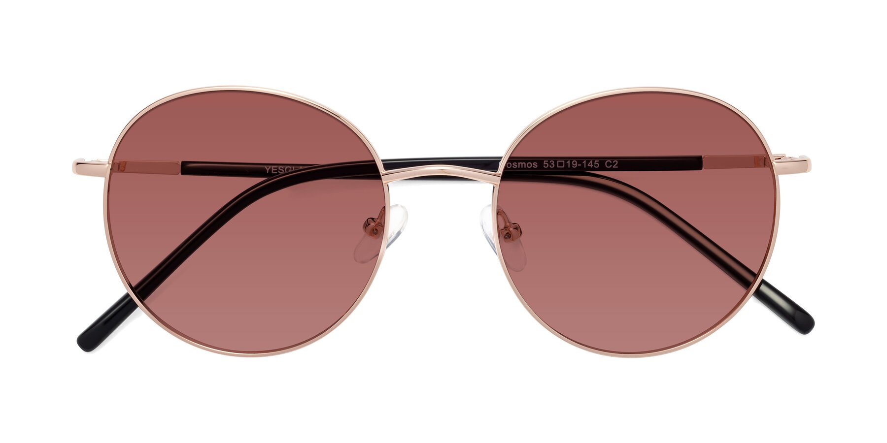 Folded Front of Cosmos in Rose Gold with Garnet Tinted Lenses