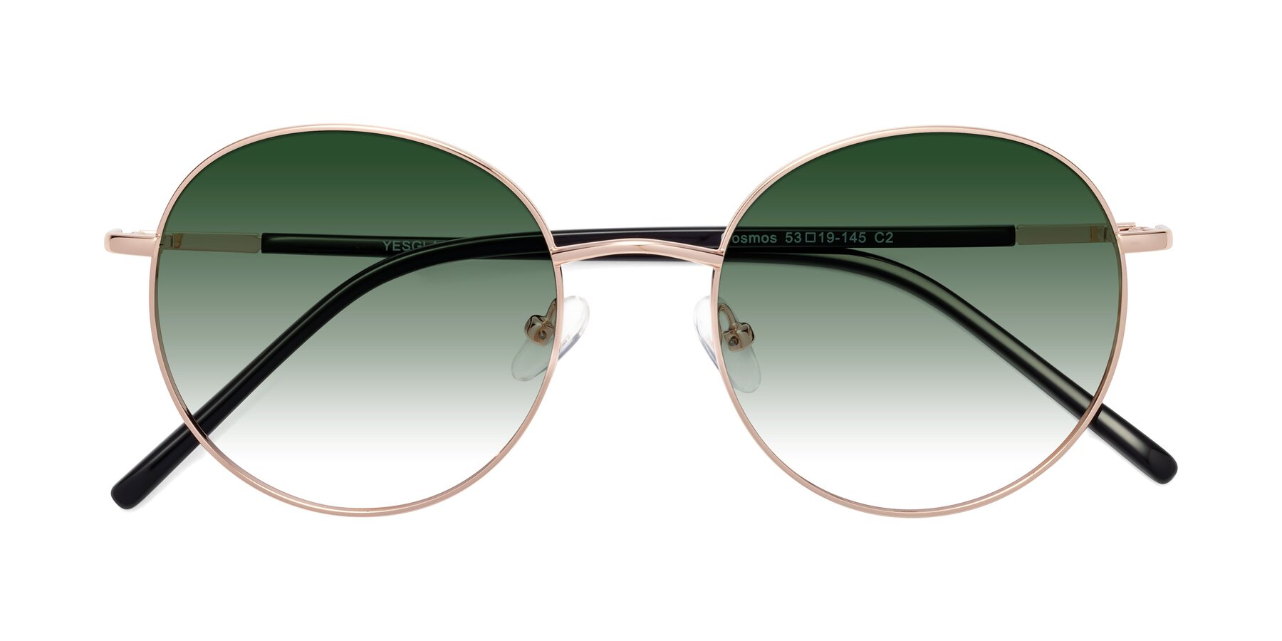 Folded Front of Cosmos in Rose Gold with Green Gradient Lenses